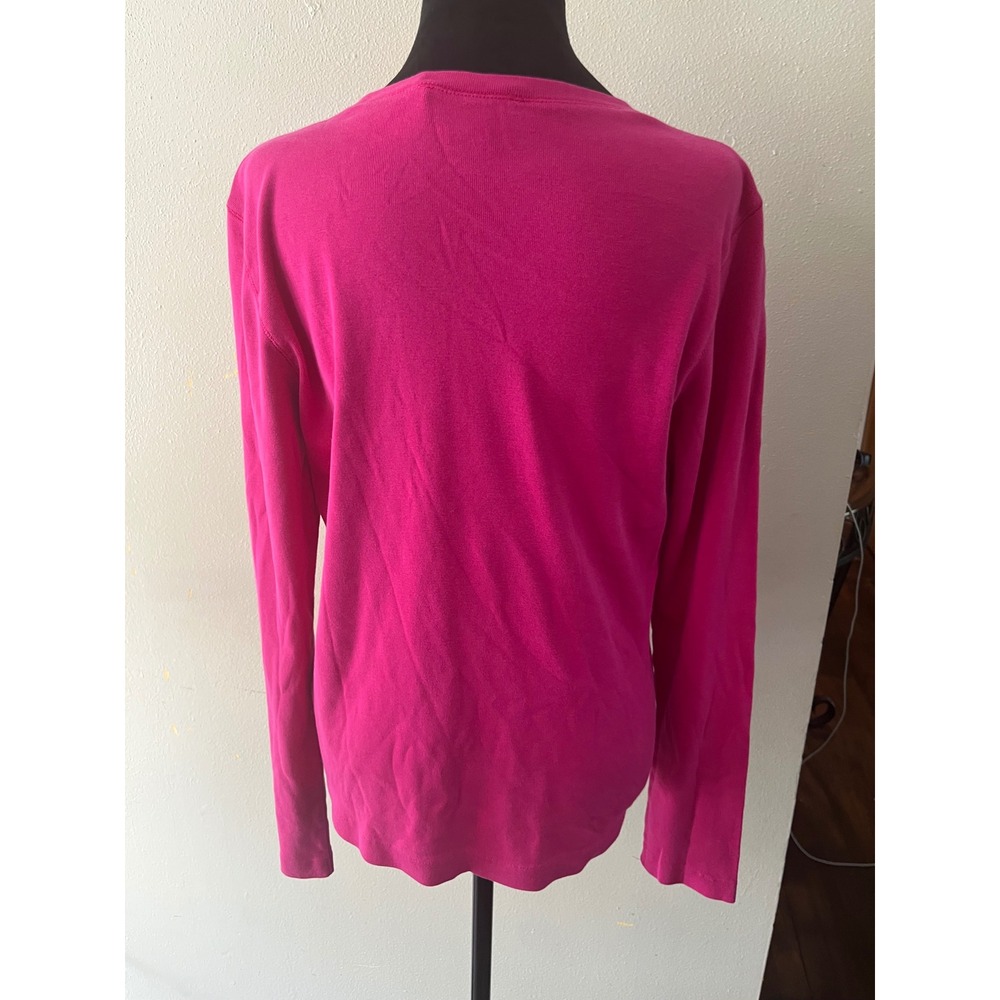 RALPH LAUREN SPORT Long Sleeve Ribbed Knit Top Women XL Pink Pony Logo Preppy - Picture 5 of 5